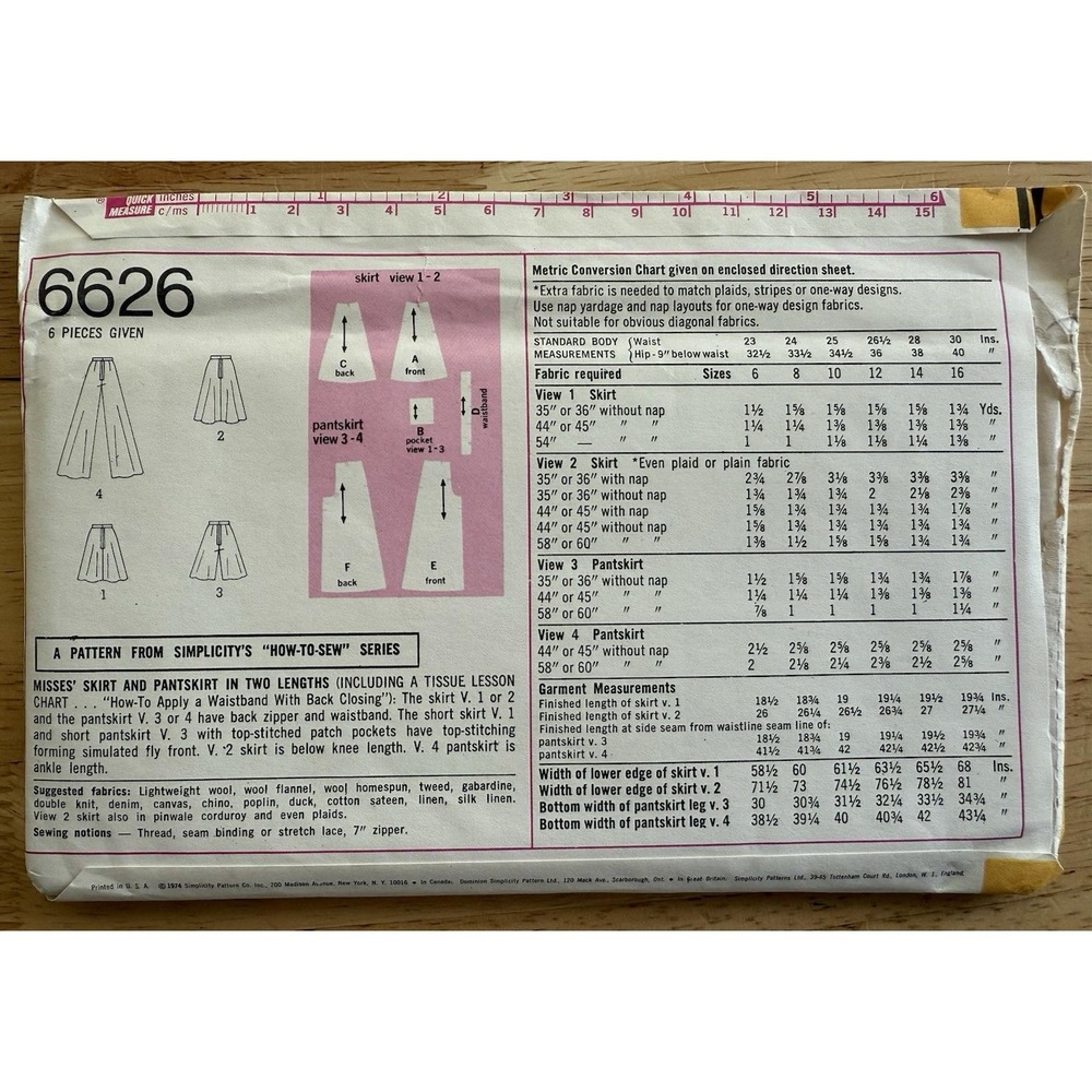 Simplicity Pattern 6626 Misses' Skirt & Pantskirt In 2-Lengths Size 14 Uncut FF - Picture 2 of 3